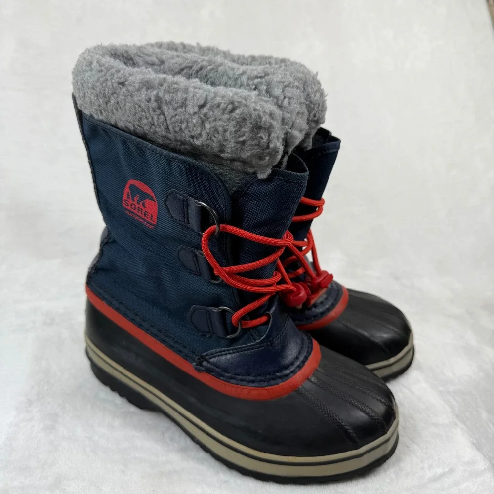Sorel Yoot Pac Nylon Waterproof Snow Boots Navy Blue Red NY1879-464‎ Kids Size 5
